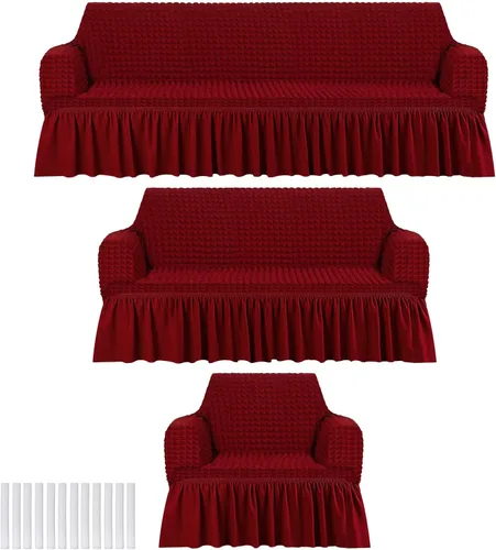 Miniatura 13 de Fanfanwin Juego de fundas de sofá de 3 piezas para cojines de sofá, duraderas, lavables, de alta elasticidad, fundas de sofá con falda para sofá