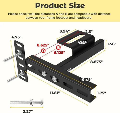 Miniatura 2 de Soportes de cabecera para marco de cama de metal, soportes ajustables universales para cabecero con kit de extensión de pie de cama que se ajusta a