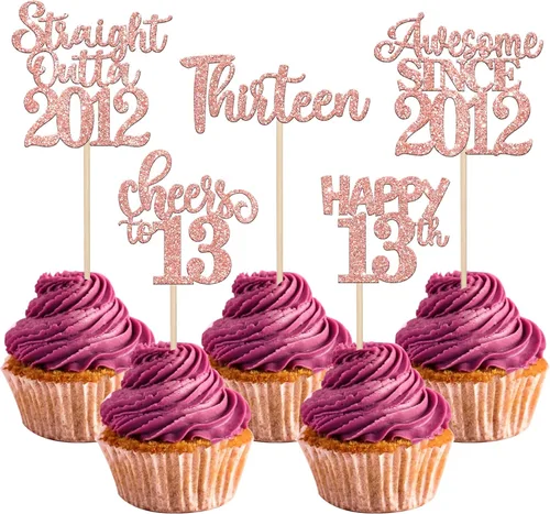 Miniatura 15 de Paquete de 30 adornos para cupcakes de 10º cumpleaños con purpurina recta hacia fuera de 2016, Happy 10th Ten Awesome Since 2016, 10 fabulosas