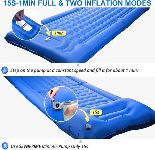 Miniatura 6 de SEVNPRIME Colchoneta de dormir para acampar de 78 x 29 x 5 pulgadas, colchón de aire compacto e impermeable mejorado, bomba de pie incorporada