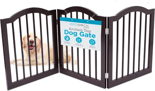 INTERNET'S BEST Puerta para perros con parte superior arqueada, 3 paneles, barrera de madera para mascotas de 24 pulgadas de alto para perros o