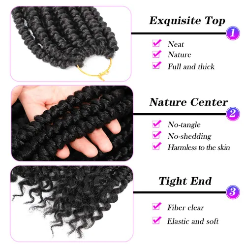 Miniatura 5 de Pelo de ganchillo senegalés pre primavera trenzado para mujeres negras, pelo sintético Passion Twist trenzado, pelo corto de 12 pulgadas rizado #1B
