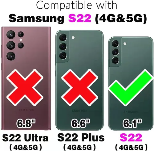 Miniatura 2 de Asuwish Glaxay S22 - Funda para Samsung Galaxy S22 5G con protector de pantalla de vidrio templado, soporte de cuero con tarjetero y doble cierre