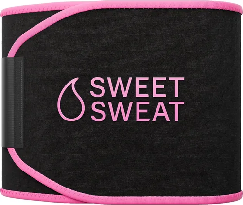 Sports Research Sweet Sweat - Faja reductora de cintura de la serie Core; banda de fitness de sudoración premium para mujeres y hombres Negro/Rosa