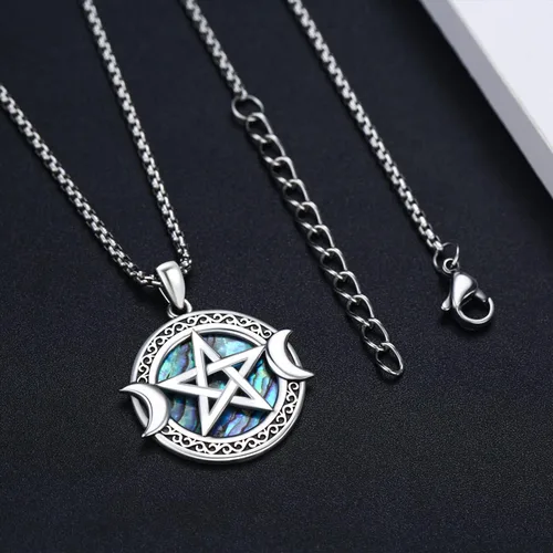 Miniatura 4 de Collar de diosa de triple luna de plata de ley 925 nudo celta pentagrama pentagrama collar con colgante de pentáculo agano wiccano amuleto mágico