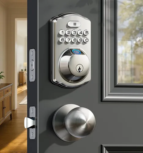 Miniatura 12 de Veise Cerradura de puerta con huellas dactilares con 2 perillas - Cerradura de puerta sin llave con mango, teclado electrónico, juego de mango