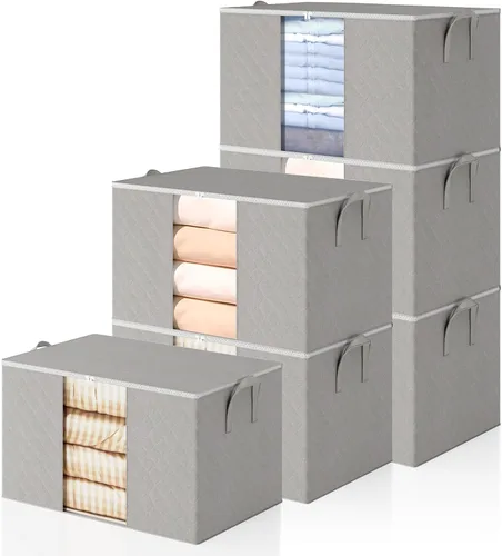 Miniatura 8 de Paquete de 6 Bolsas de Almacenamiento de Ropa - Organizadores de Mantas de 90L y Almacenamiento para Armario, Contenedores de Almacenamiento Grandes