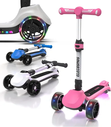 Miniatura 8 de ELECOSMOS Patinete eléctrico para niños de 4 a 9 años, scooter de 3 ruedas con luces LED grandes, plataforma intermitente ancha, altura ajustable