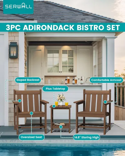 Miniatura 3 de SERWALL juego de muebles de patio bistró de 3 piezas, juego de sillas Adirondack para todo clima con mesa auxiliar, juego de muebles de patio