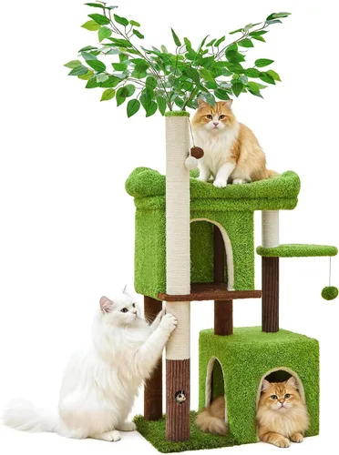 Miniatura 9 de Woochpet Árbol para gatos de 60 pulgadas con poste rascador para gatos en forma de árbol con 2 casas grandes para gatos y cama de percha superior