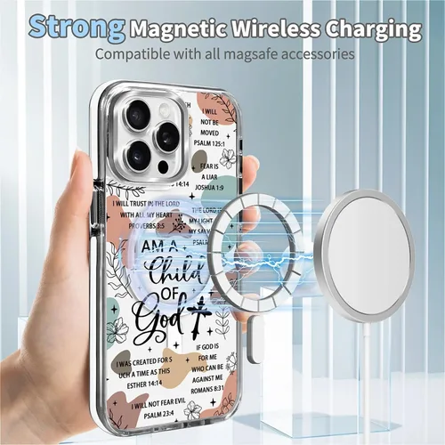Miniatura 3 de Funda para iPhone 13/14 [compatible con Magsafe], funda magnética transparente de silicona a prueba de golpes con patrón de versículos de la Biblia