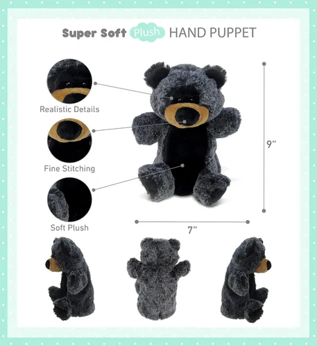 Miniatura 2 de DolliBu - Marioneta de peluche de oso negro, súper suave, juguetes de peluche de animales salvajes para niños y adultos, lindo oso de peluche negro