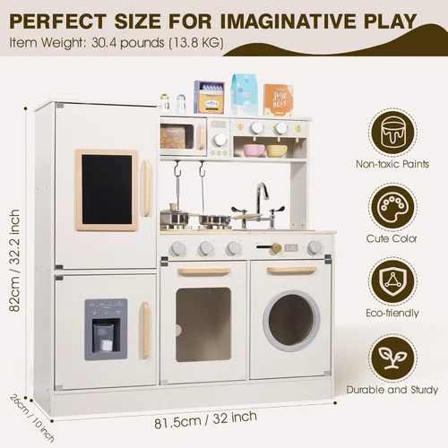 Miniatura 3 de Pithfor Juego de Cocina de Madera para Niños Pequeños, Juego de Cocina de Simulación para Niñas y Niños, con Accesorios de Cocina