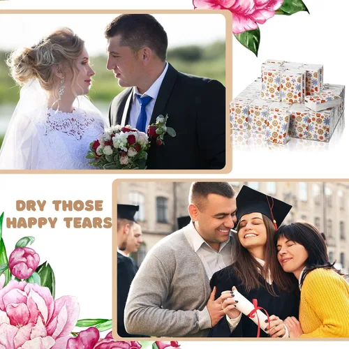 Miniatura 7 de Sinmoe Paquete de 50 pañuelos florales con bolsillo, paquetes de viaje a granel de 3 capas pequeñas florales de viaje faciales individuales de papel