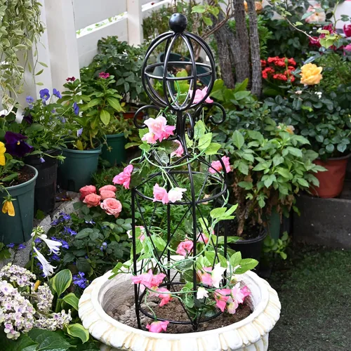 Miniatura 5 de Enrejado de obelisco de jardín para plantas trepadoras, 27.1 x 7.8 pulgadas, diseño de metal duradero, a prueba de óxido, ideal