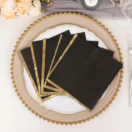 Miniatura 5 de Efavormart - Paquete de 50 servilletas de papel para fiestas, 2 capas, color negro suave con borde de lámina dorada, servilletas de cóctel para cenas