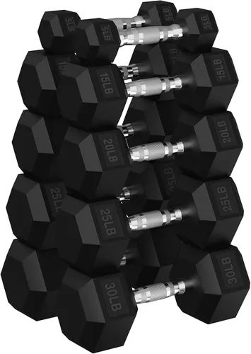 Miniatura 21 de Juego de mancuernas hexagonales con estante, juego de mancuernas de ejercicio y fitness con revestimiento de goma de 720 libras, peso de mano