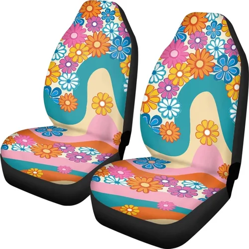 Funda de asiento de automóvil con margaritas bohemias, diseño hippy arcoíris, margarita, flores, antideslizante, SUV, sedán, furgoneta, protector de