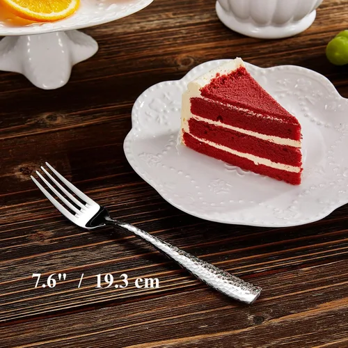 Miniatura 3 de KEAWELL Juego de 4 tenedores de ensalada martillados Louis de 7.6" de alta calidad, acero inoxidable 18/10, borde cuadrado con bordes redondeados