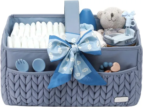 Miniatura 8 de lujoso organizador de pañales para bebé, cesta de almacenamiento para la guardería de lo esencial para el recién nacido, cesta de viaje para bebé