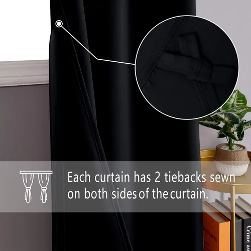 Miniatura 4 de DWCN Cortinas Opacas Negras para Dormitorio Cosidas con Alzapaños - Cortinas de Ventana con Ojales de Aislamiento Térmico que Bloquean la Luz