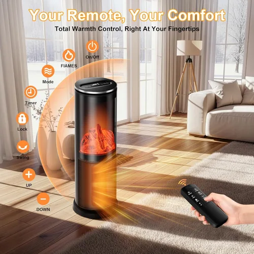 Miniatura 9 de Uthfy Calentador de espacio, 1500 W, eléctrico, portátil, de cerámica PTC, para uso en interiores, con termostato, control remoto, temporizador