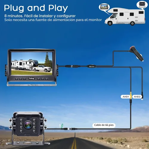 Miniatura 2 de Cámara de respaldo Yakry para RV Plug and Play - Sin retrasos de 7 pulgadas HD 1080P con visión nocturna IR de 2 canales - Cámara de visión trasera