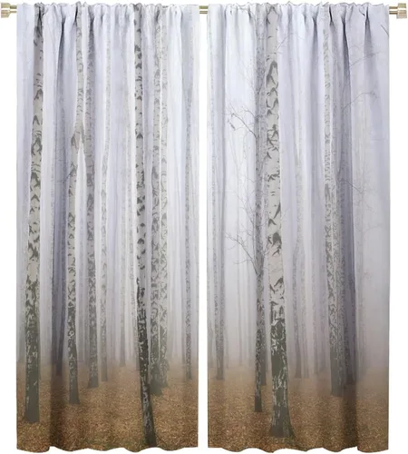 Miniatura 75 de Cortinas de abedul para sala de estar, niebla matutina en otoño, decoración del hogar, 42 x 45 pulgadas de largo