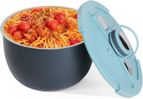 Miniatura 8 de Tazón de servir aislado de acero inoxidable de doble pared con tapa a prueba de fugas - Plato de cacerola aislado - Mantiene la comida caliente