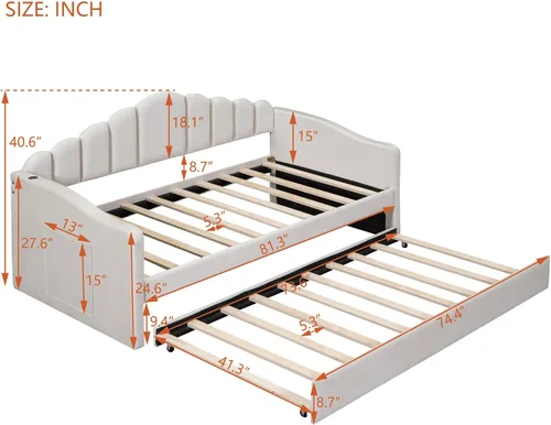 Miniatura 2 de Bellemave Cama diurna tamaño twin con nido para adultos, niños, niñas, adolescentes, camas diurnas con nido para sala de estar, terciopelo, beige