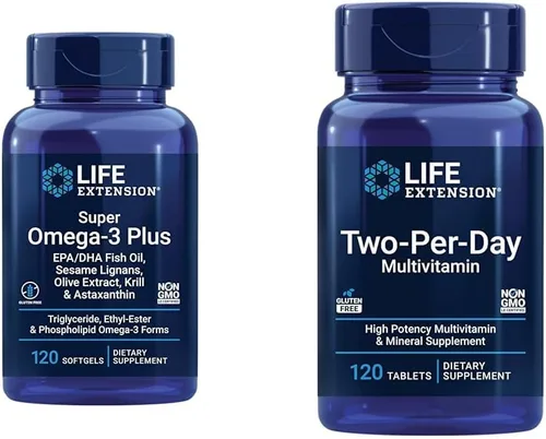 Life Extension Aceite de pescado Super Omega-3 Plus EPA/DHA, lignanos de sésamo y suplemento multivitamínico y mineral de alta potencia dos por día