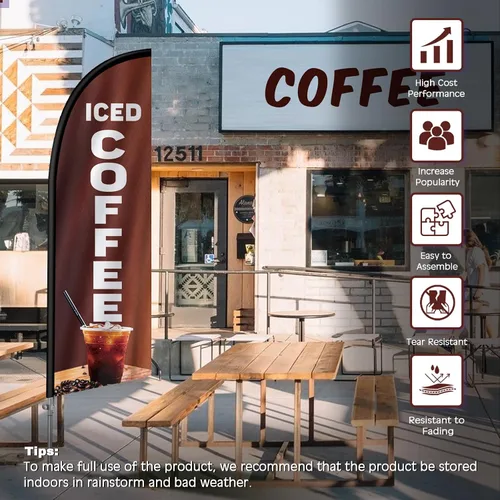 Miniatura 7 de Bandera de plumas de café helado de 8 pies con poste y pico de tierra, pancarta publicitaria para cafetería al aire libre con bolsa de transporte