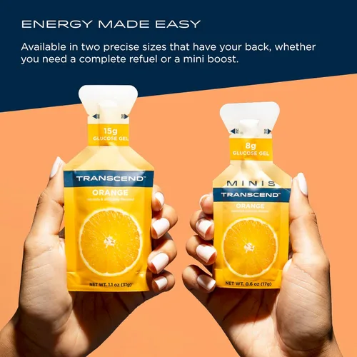 Miniatura 6 de Transcend Foods Gel de naranja (1.1 onzas, paquete de 10) gel de carbohidratos de acción rápida sabor naranja, sin cafeína, sin gluten