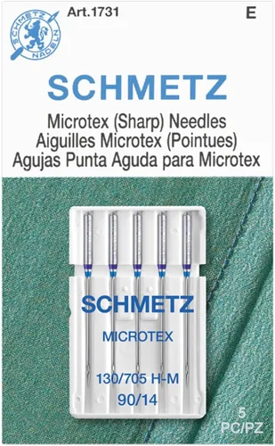 SCHMETZ Microtex Agujas afiladas para máquina de coser, suministros de acolchado y costura, tamaño 90/14, tarjeta de 5 agujas, paquete de 1