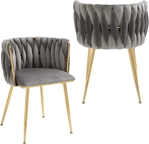 NIOIIKIT Sillas de Comedor Modernas de Terciopelo Tejido a Mano Sillas de Acento para Sala de Estar Silla Tapizada con Patas de Metal Dorada para