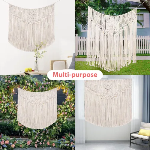 Miniatura 6 de LITOYNAN Tapiz grande de macramé para colgar en la pared, tapiz bohemio para decoración de boda, elegante tapiz bohemio hecho a mano, decoración