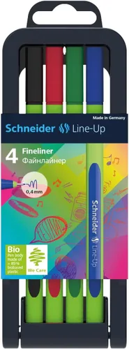 Miniatura 4 de Schneider Line-Up 191094, punta de fibra de 0.016 in, barril verde claro, colores de tinta surtidos, paquete de 4 bolígrafos