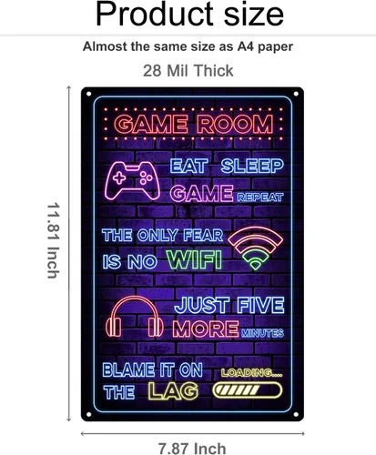 Miniatura 7 de ALKB Cartel de metal divertido para videojuegos, regalo para niños, decoración de habitación de jugadores, 8 x 12 pulgadas
