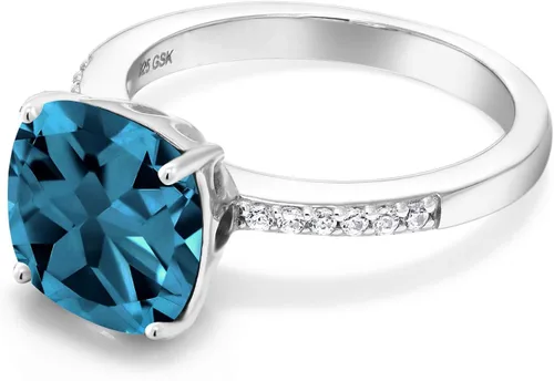 Miniatura 49 de Gem Stone King Anillo de compromiso de plata de ley 925 con piedra preciosa de corte cojín de 0.39 pulgadas Anillo de compromiso de aniversario