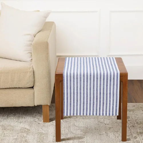 Solino Home Camino de mesa de lino de 36 pulgadas – Amalfi Stripe 100% lino puro, camino de mesa azul marino y blanco, 14 x 36 pulgadas, ideal para