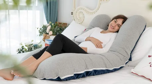 Miniatura 6 de Meiz - Almohada de embarazo, almohadas refrescantes de embarazo para dormir, almohada de embarazo de cuerpo completo con funda reversible de jersey