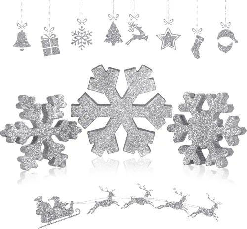 Miniatura 15 de Bucherry 3 Piezas Decoración de Copos de Nieve de Madera de Invierno Letreros de Mesa de Copos de Nieve de Invierno Rústicos Bloques de Madera