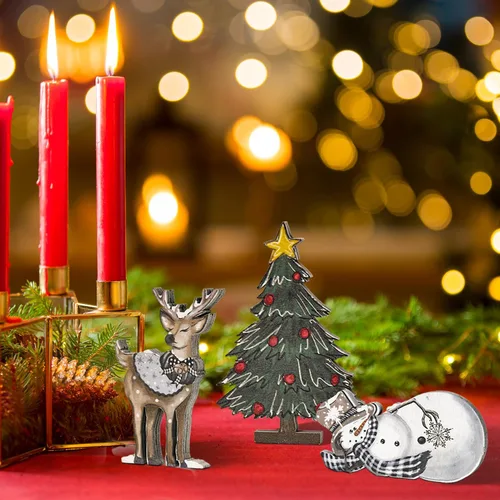 Miniatura 4 de Smile 3 Piezas Bloques de Madera Letreros de Navidad, Reno Árbol Muñeco de Nieve Decoraciones de Bandeja Escalonada, para Mesa y Estante del Hogar.