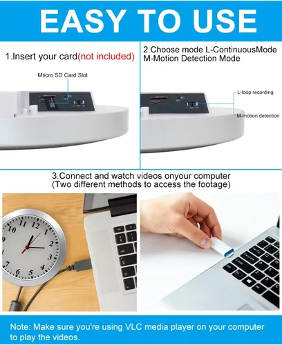 Miniatura 3 de Cámara oculta espía, reloj de pared, cámaras espía de seguridad 1080P con detección de movimiento, cámara de niñera de seguridad