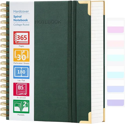 Miniatura 11 de Cuaderno de espiral, cuaderno de cuero de tapa dura de 365 páginas, diario encuadernado de gran tamaño A5 para mujeres y hombres, cuadernos rayados