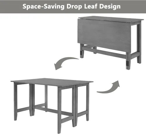 Miniatura 4 de LUMISOL Mesa de comedor plegable de hojas colgantes de granja, mesa de cocina de comedor abatible que ahorra espacio para 4, mesa de comedor