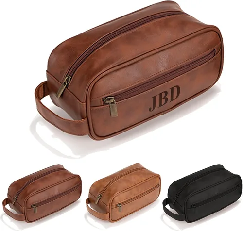 Glamativity Neceser de cuero personalizado para hombres y mujeres, kit de piel vintage, regalo de cumpleaños y padrinos de boda, bolsa de viaje