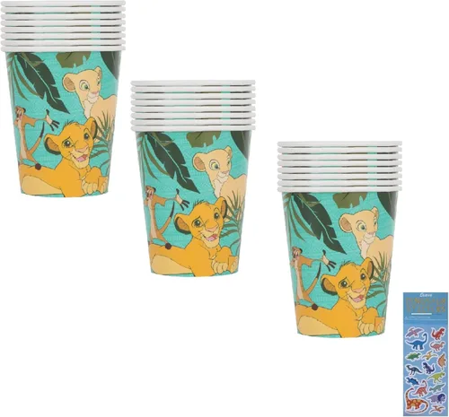 Unique El paquete de suministros para fiesta de cumpleaños del Rey León incluye vasos de papel de fiesta de 9 onzas, 24 tazas