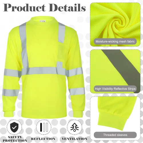 Miniatura 4 de Amylove 4 piezas camisas de seguridad de manga larga de alta visibilidad reflectantes, camisas de trabajo de construcción para hombres y mujeres
