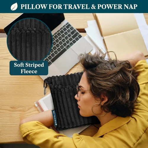 Miniatura 5 de PAVILIA Manta de viaje y almohada, suave manta de avión de forro polar acanalado con bolsa, manta compacta de avión plegable de 65 x 40 pulgadas